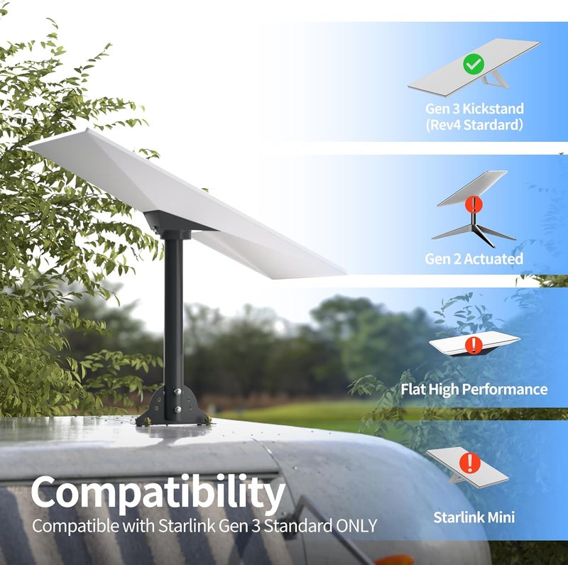EAZUSE Starlink Gen 3 Mount Kit Pivot Roof Standard Mount with Aluminum Pipe Adapter for Starlink Gen 3, Adjustable Pole Mounting 16" for V3 Standard Dish Kickstand - Image 4